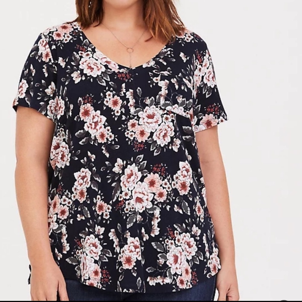 Torrid Floral V Neck Tee